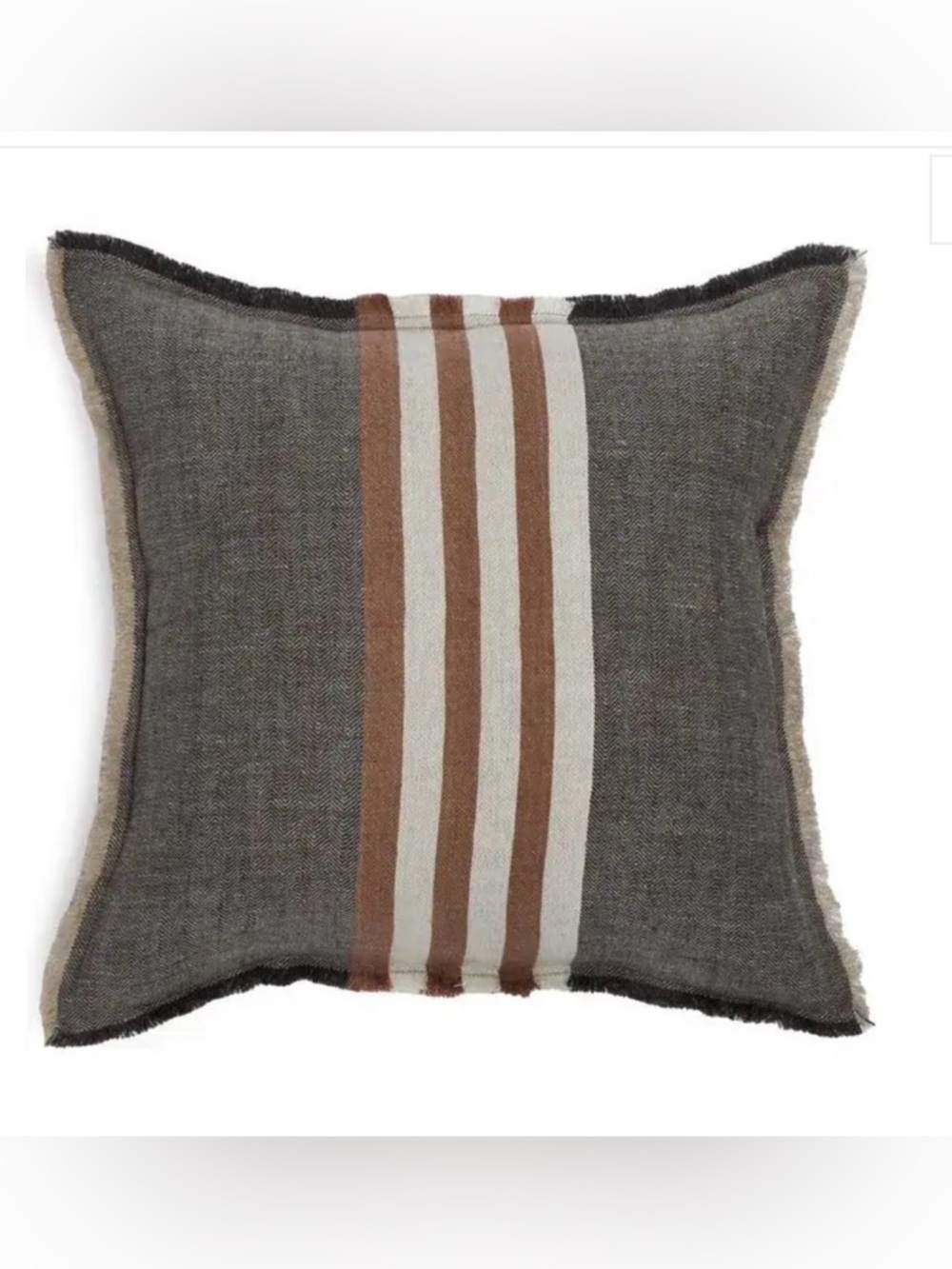 Pom Pom At Home 100% linen Gray and Brown Striped Accent Pillow case cover NWOT
